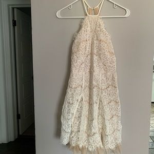 white & beige lace short dress